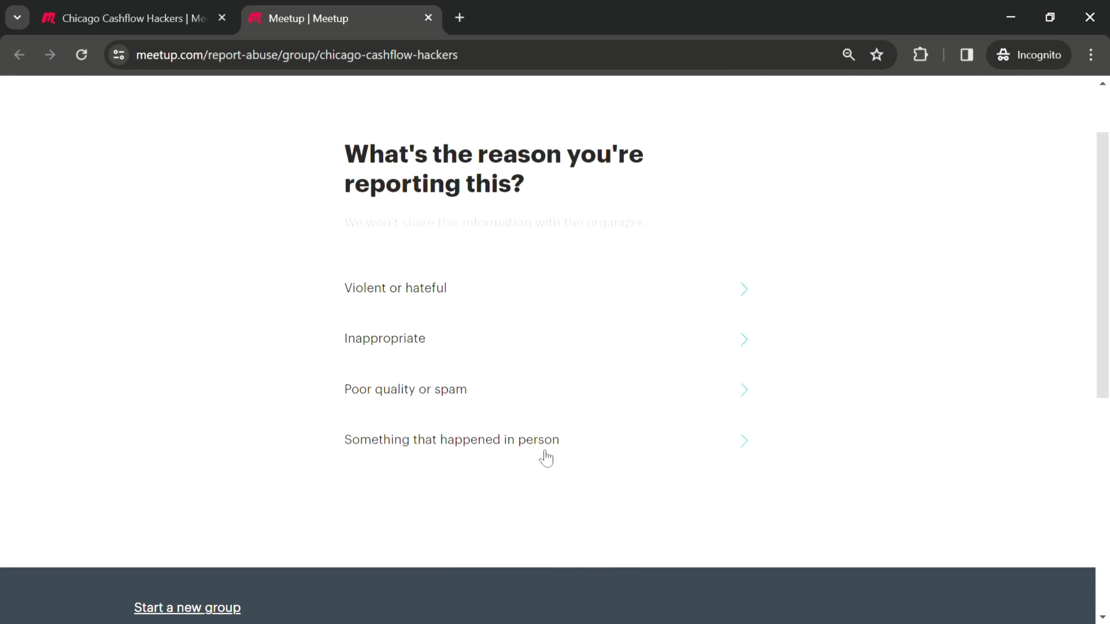 Reporting a group screenshot