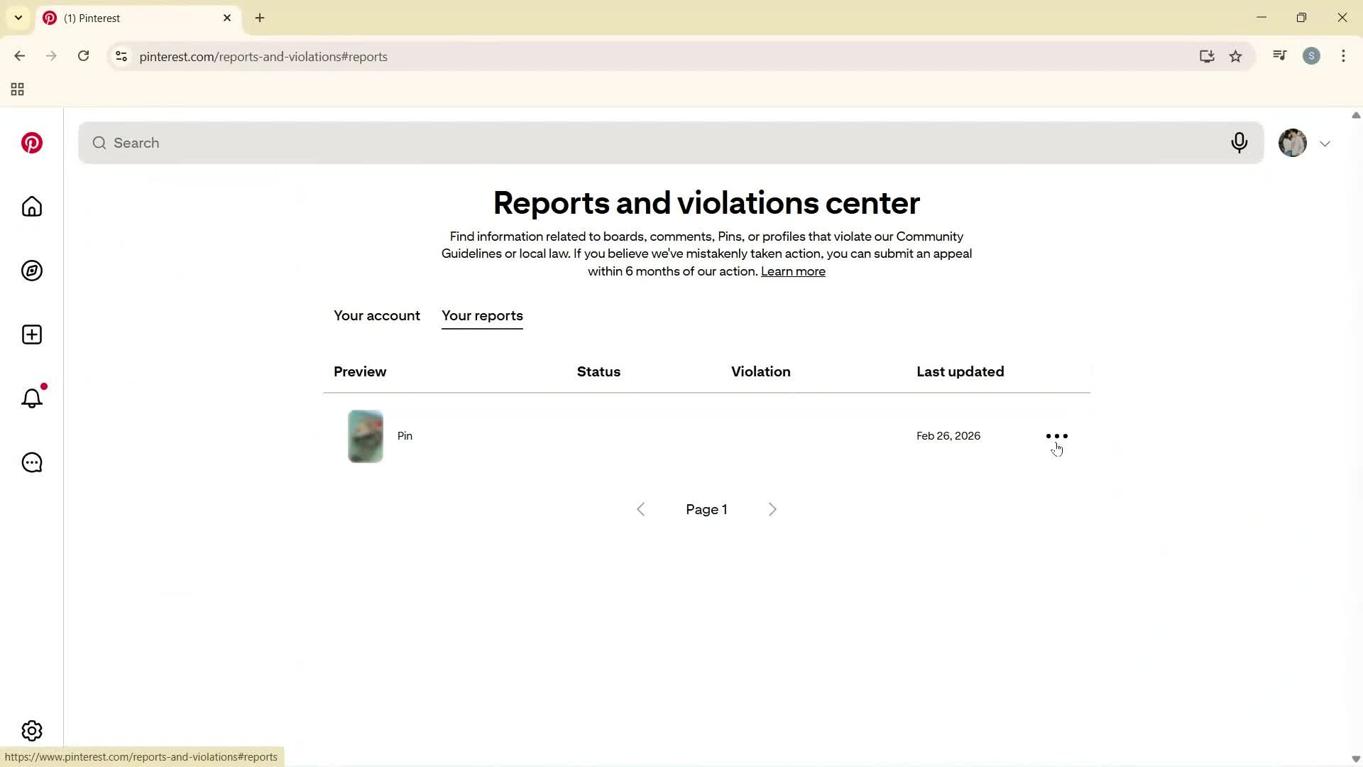 Reporting a post screenshot