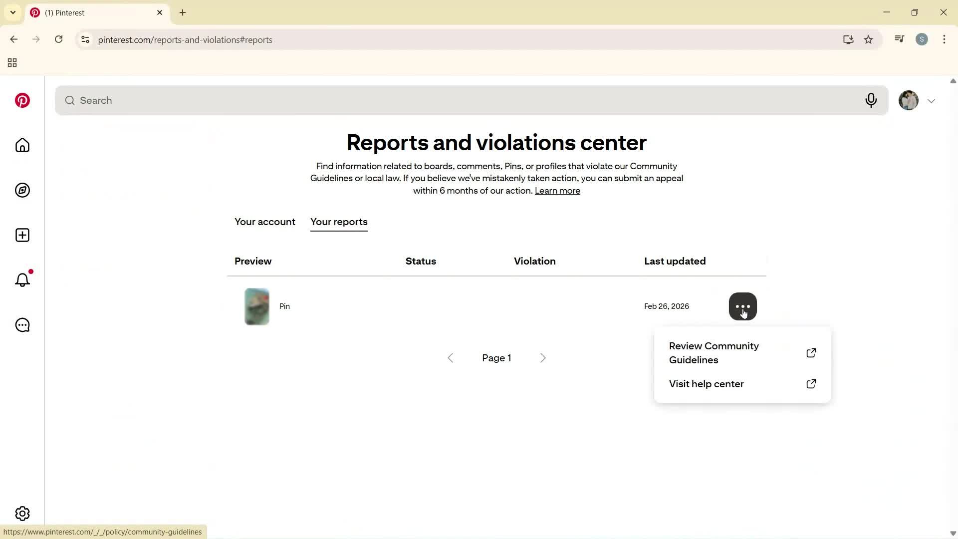 Reporting a post screenshot