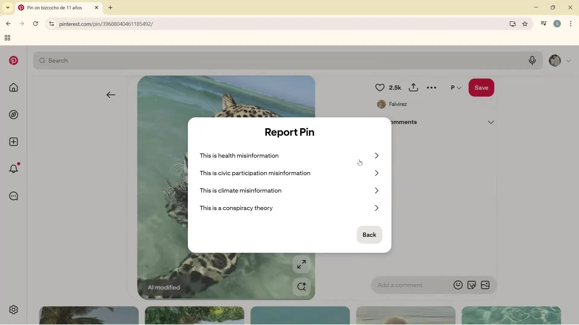 Reporting a post screenshot