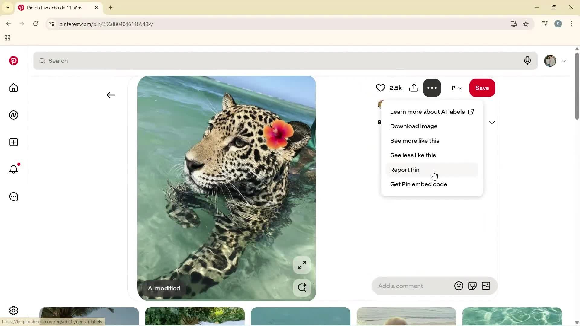 Reporting a post screenshot