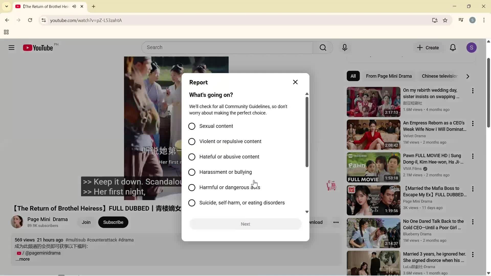 Reporting a video screenshot