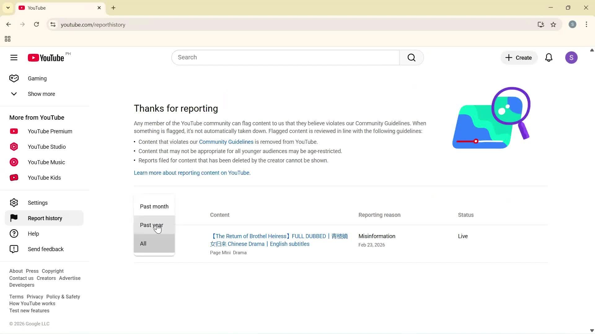 Reporting a video screenshot