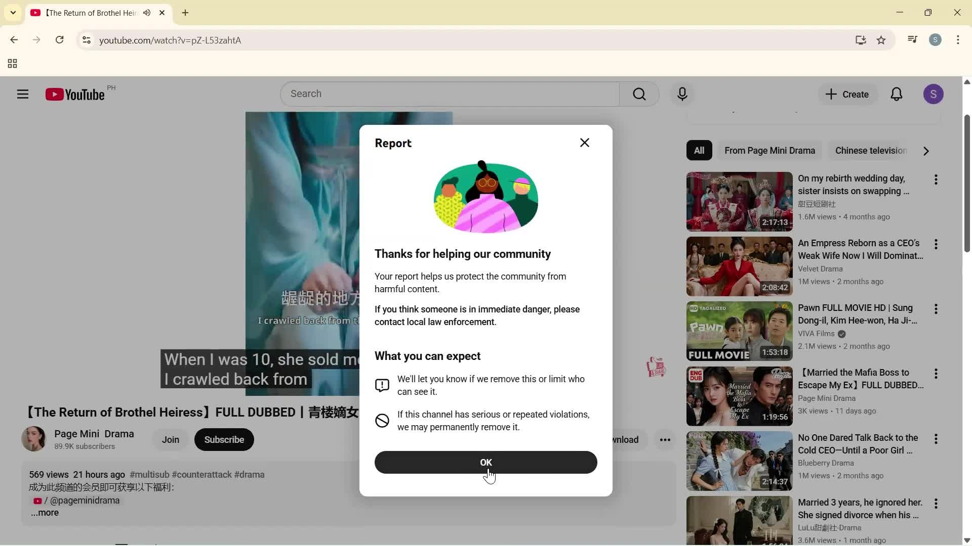 Reporting a video screenshot