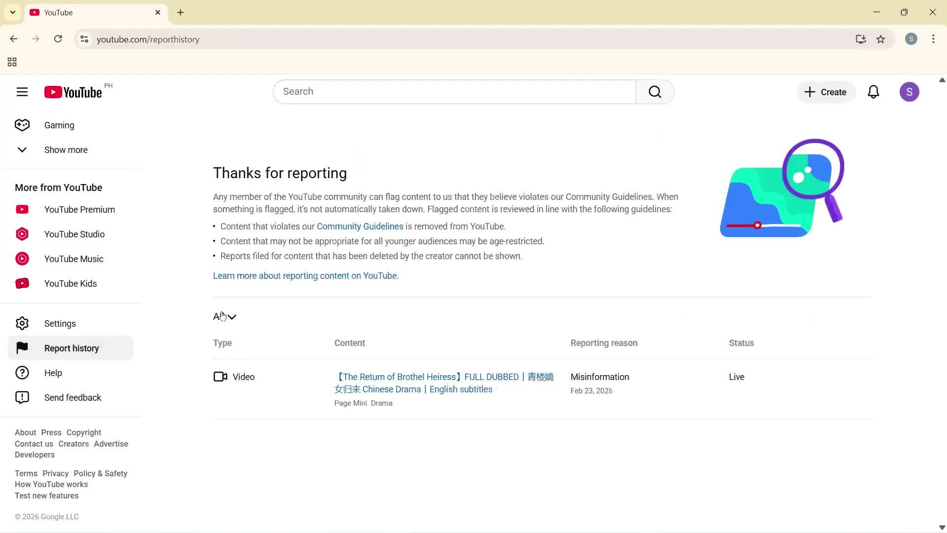 Reporting a video screenshot