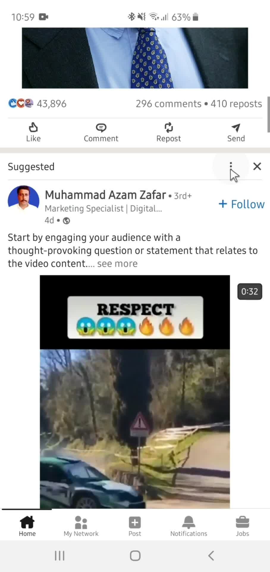 Reporting a post screenshot