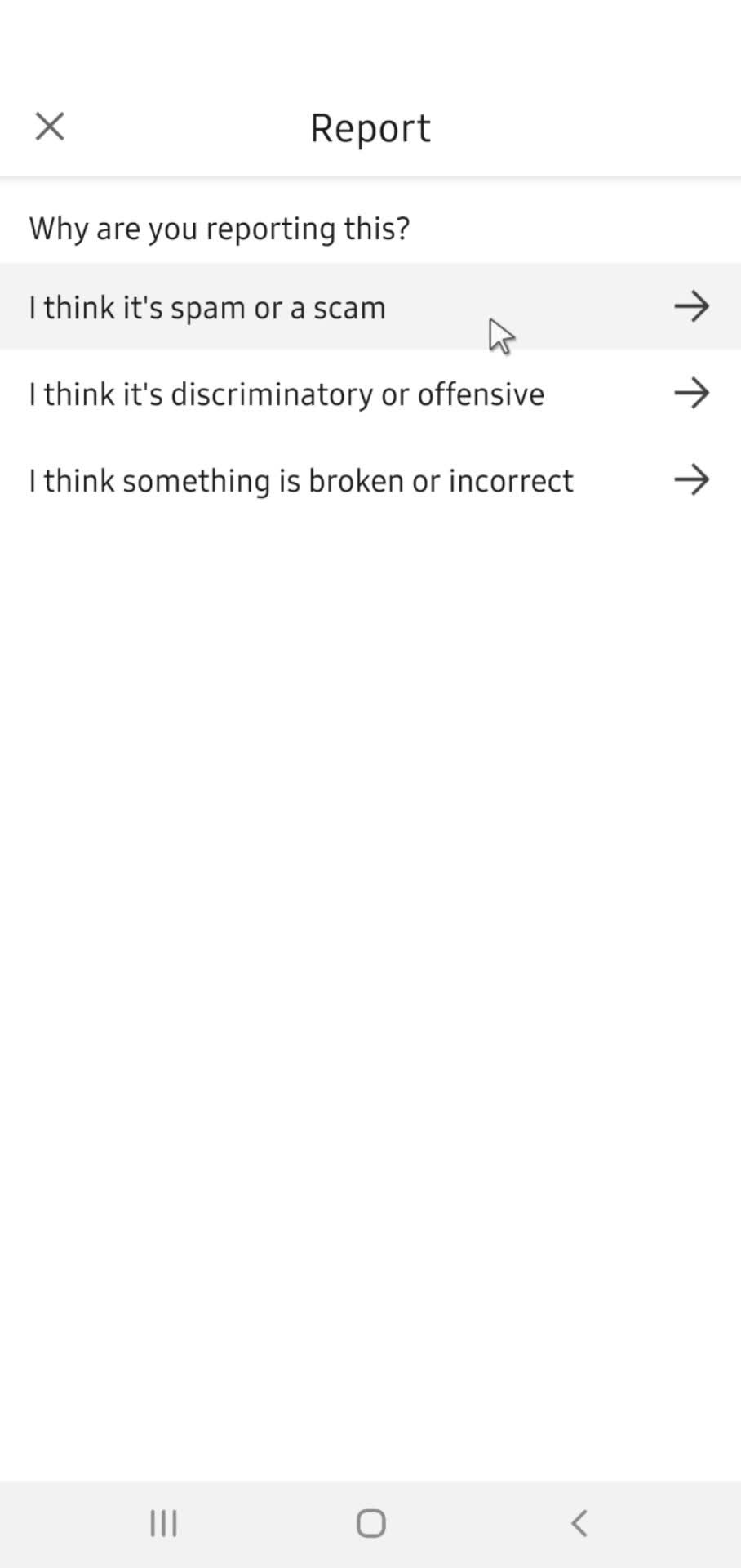 Reporting a post screenshot