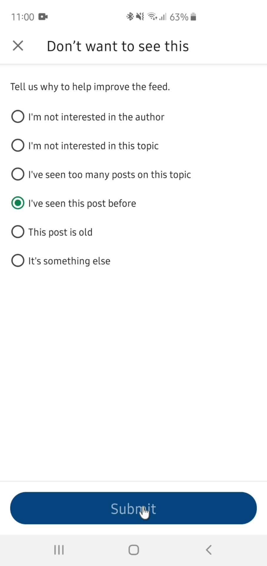 Reporting a post screenshot