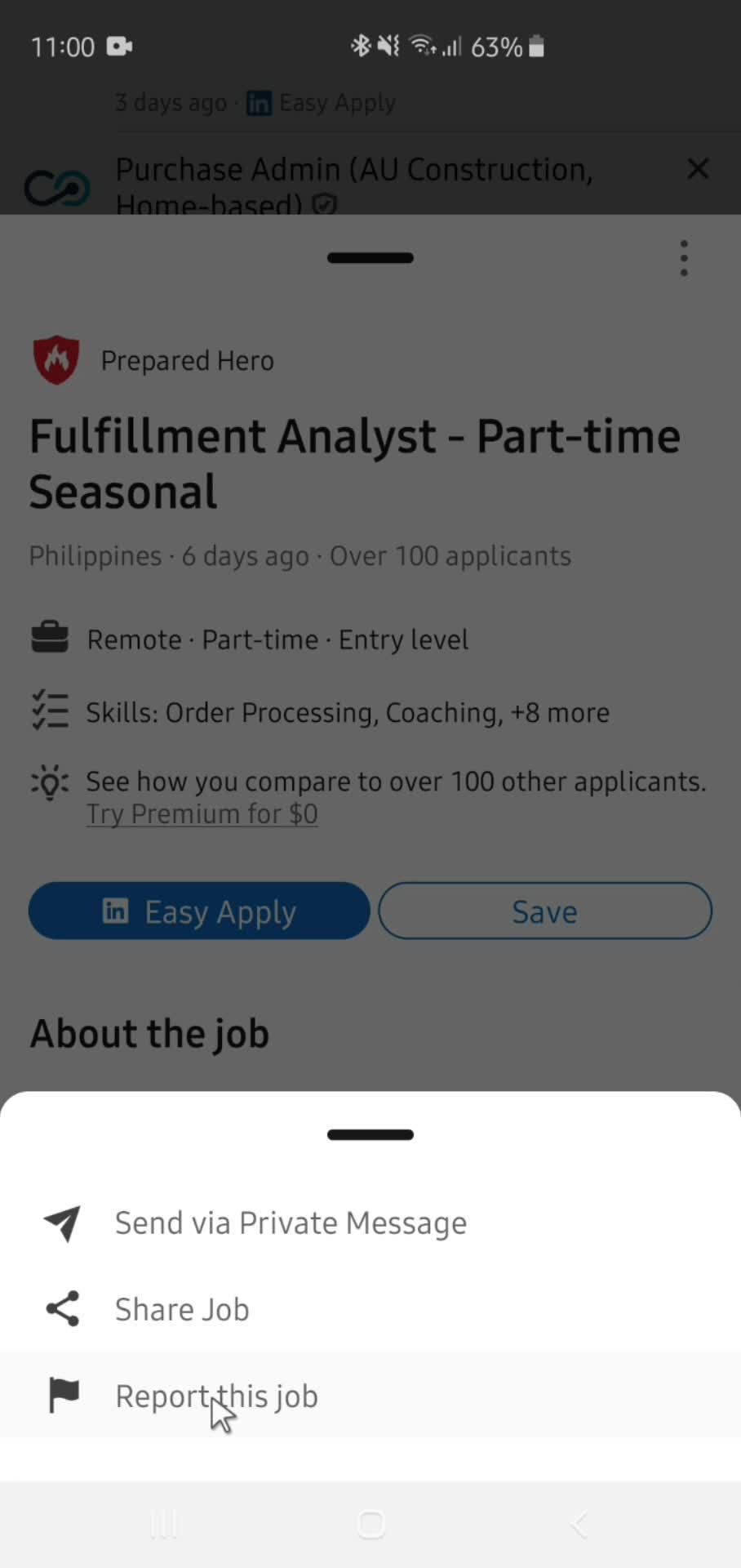 Reporting a post screenshot