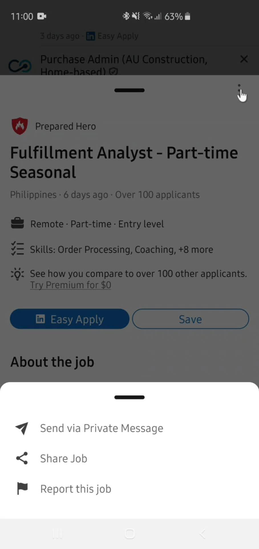 Reporting a post screenshot
