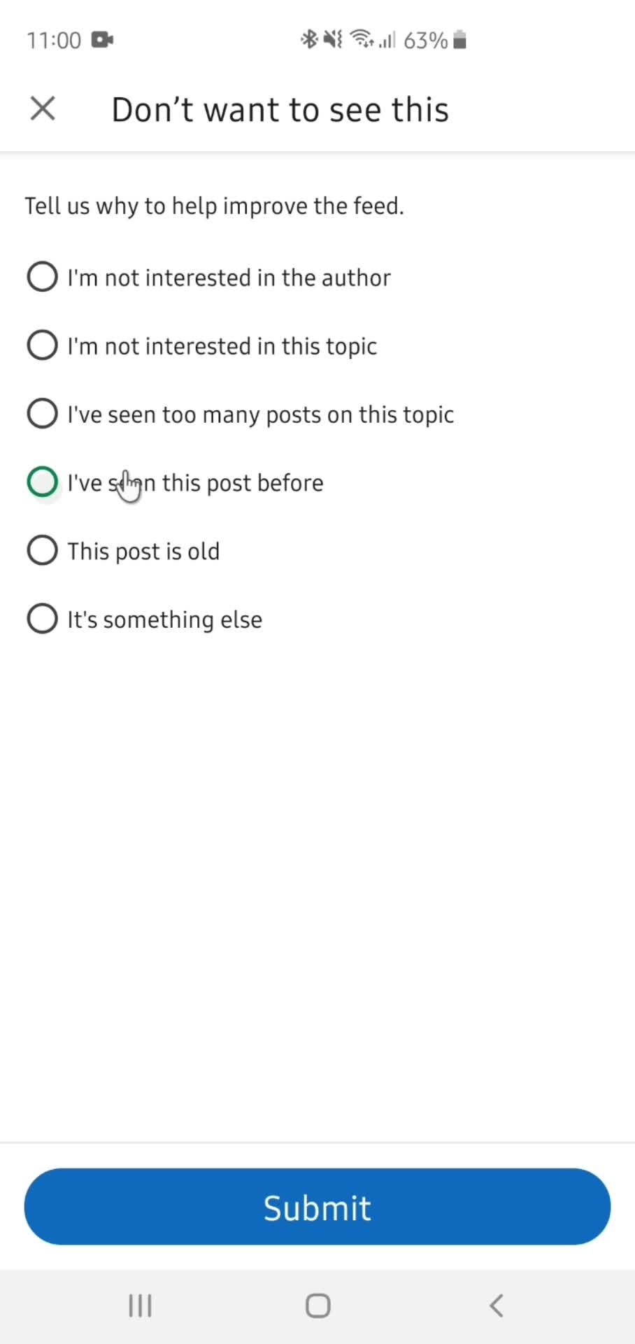 Reporting a post screenshot