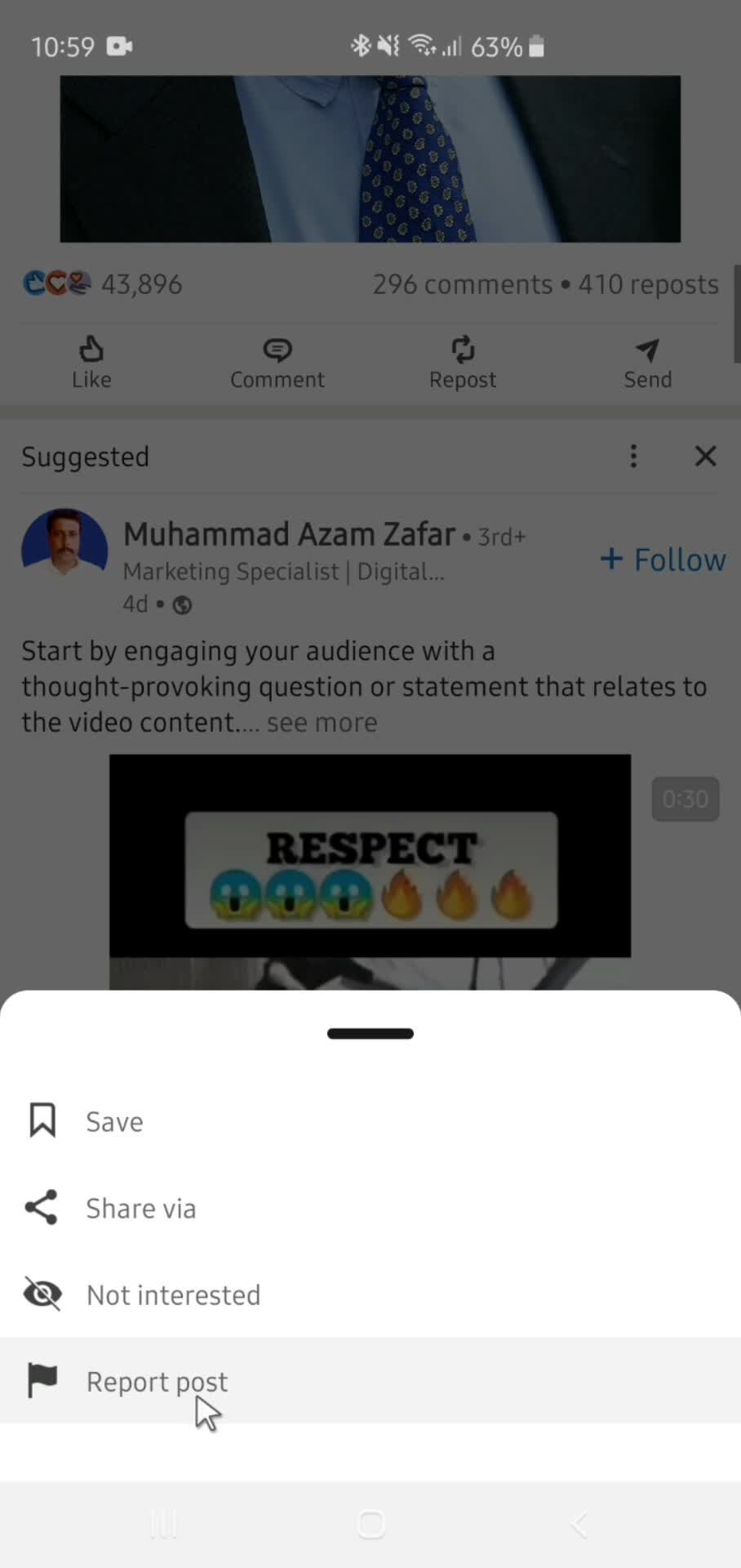 Reporting a post screenshot