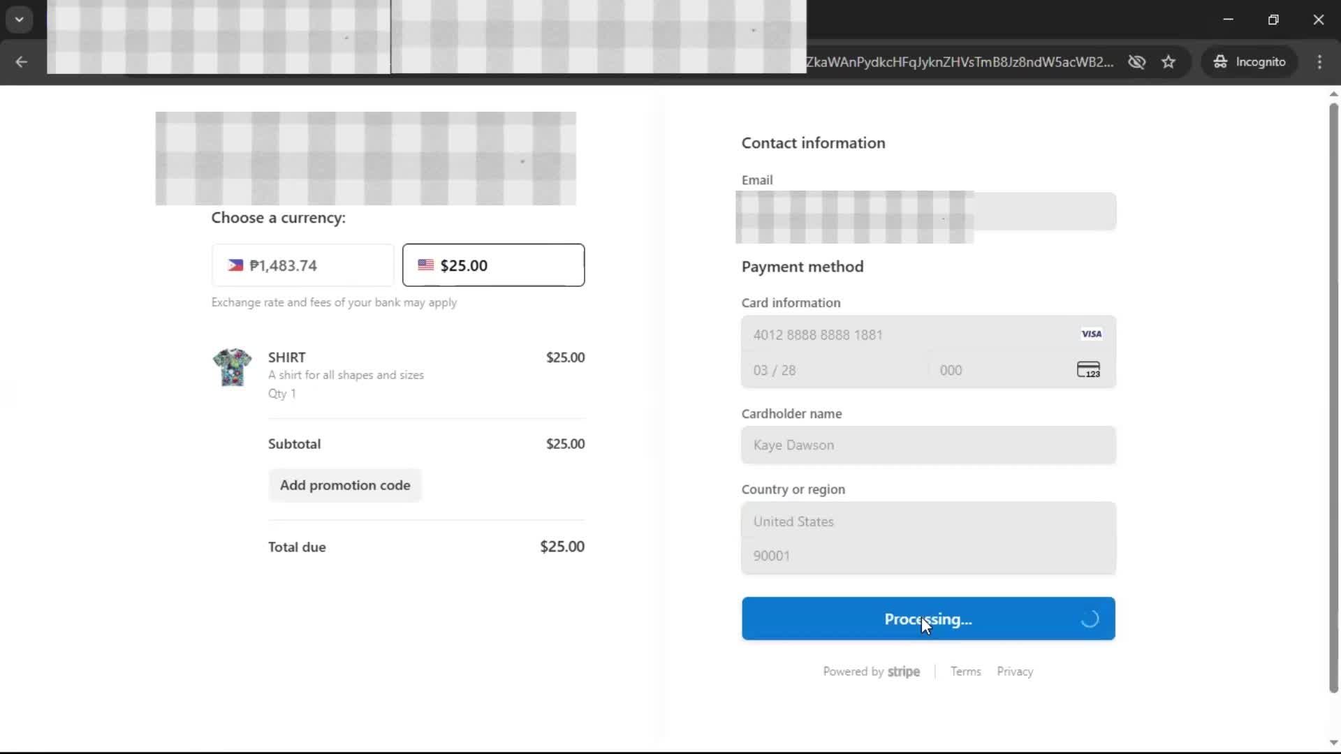 Requesting payment screenshot