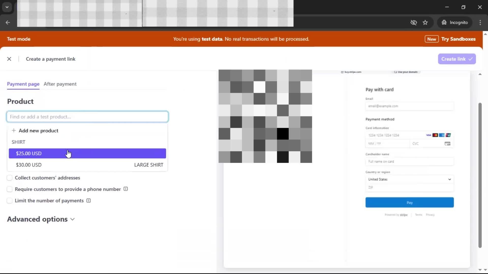 Requesting payment screenshot
