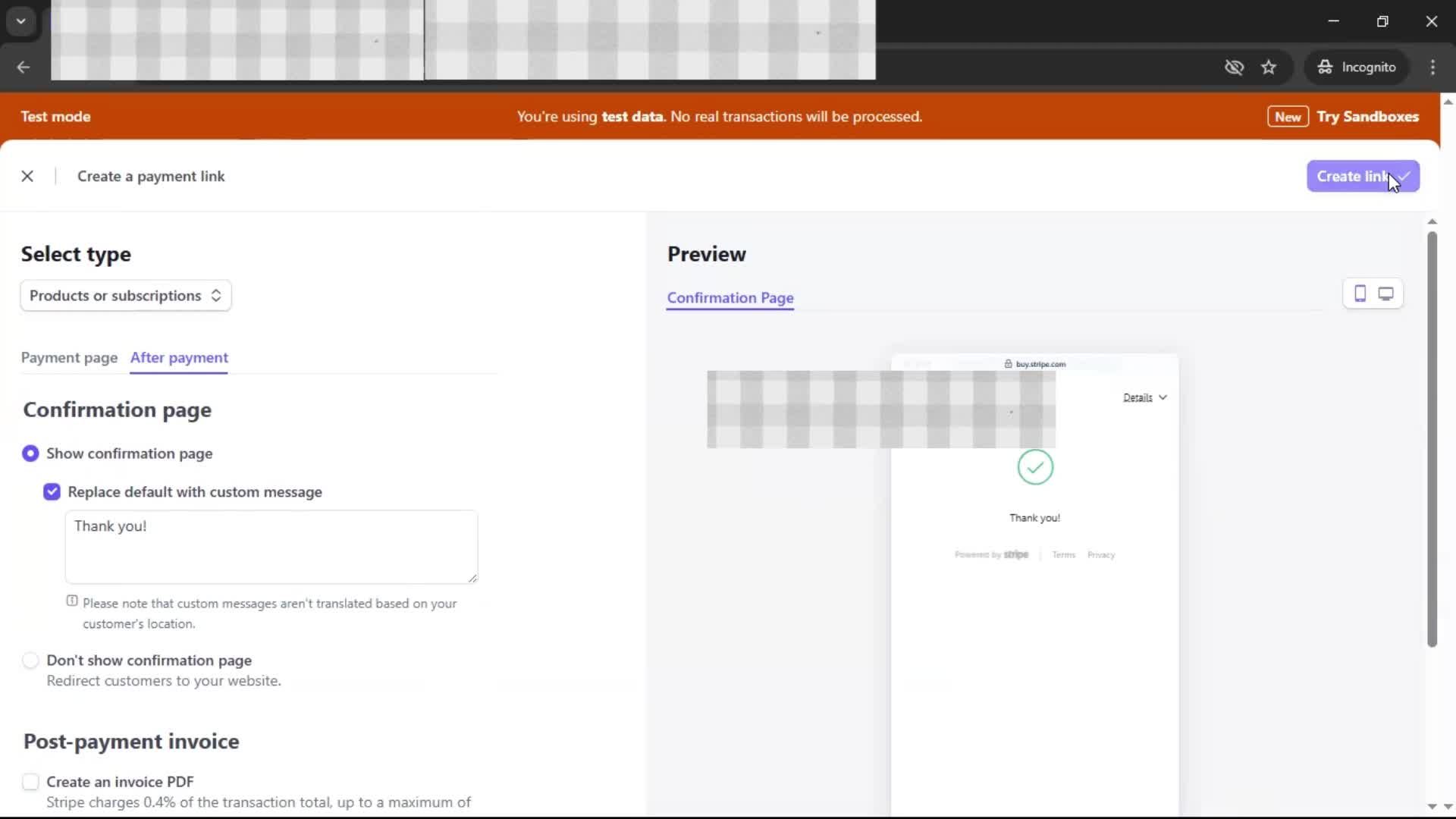Requesting payment screenshot