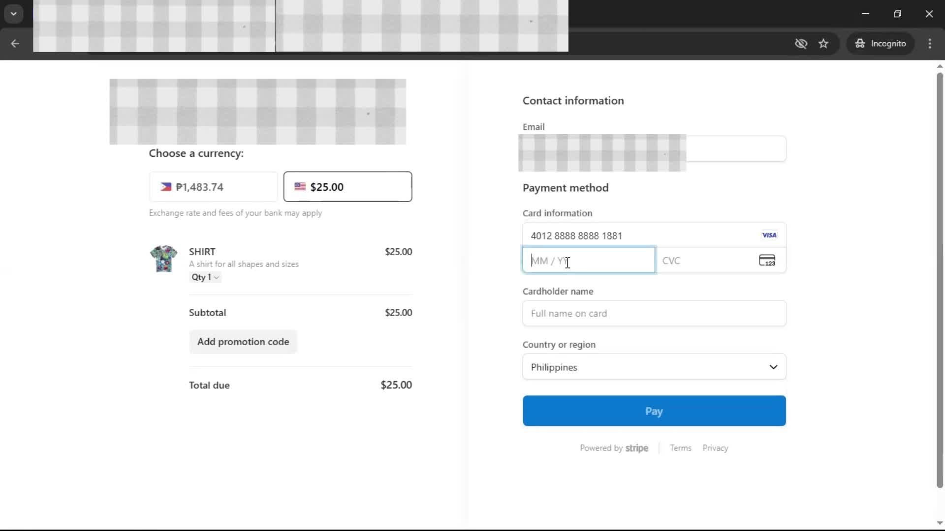 Requesting payment screenshot