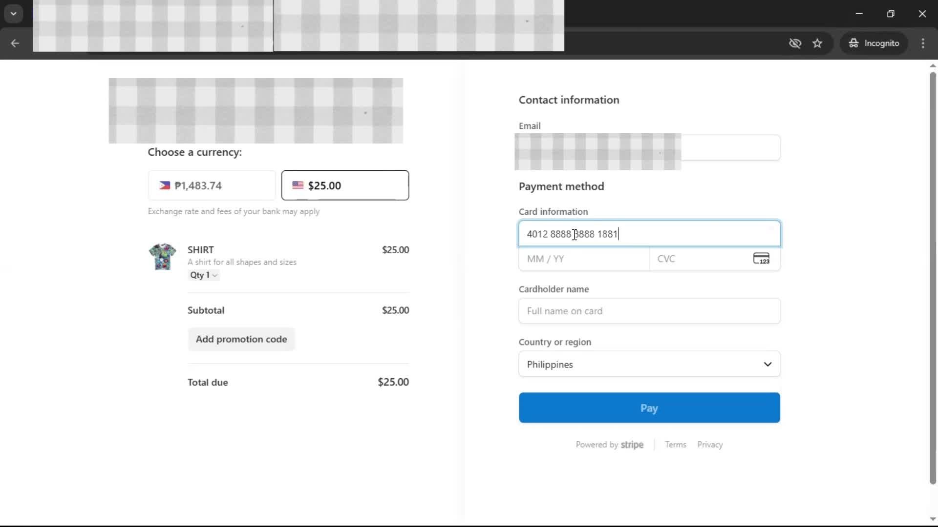 Requesting payment screenshot