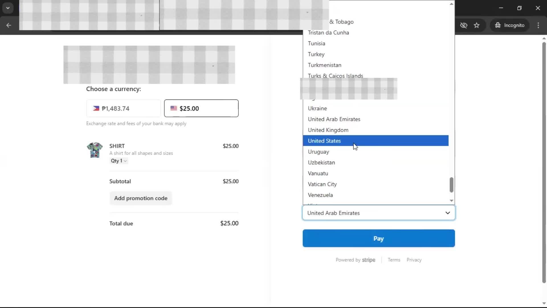 Requesting payment screenshot