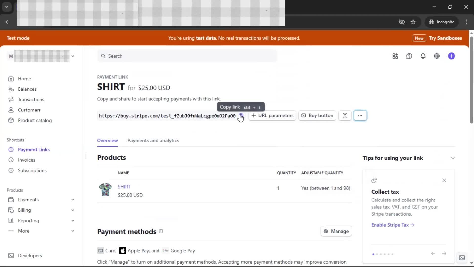 Requesting payment screenshot