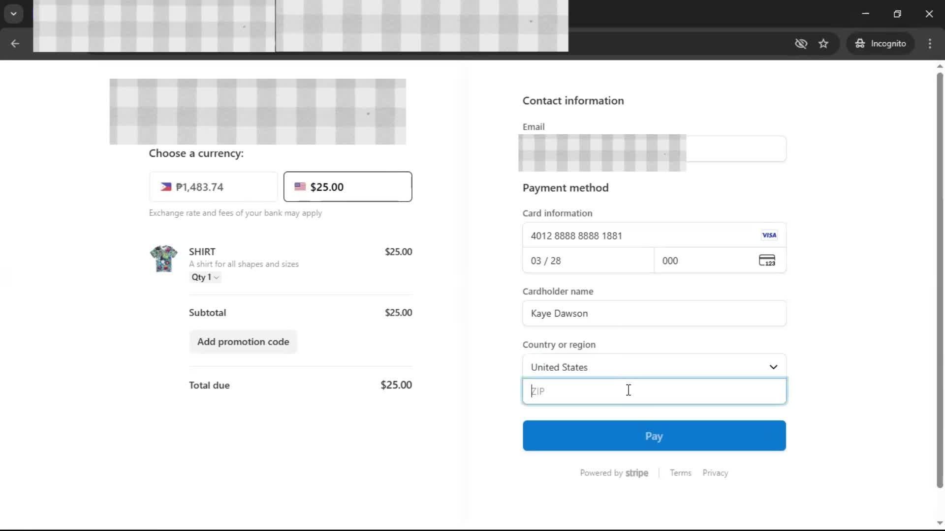 Requesting payment screenshot