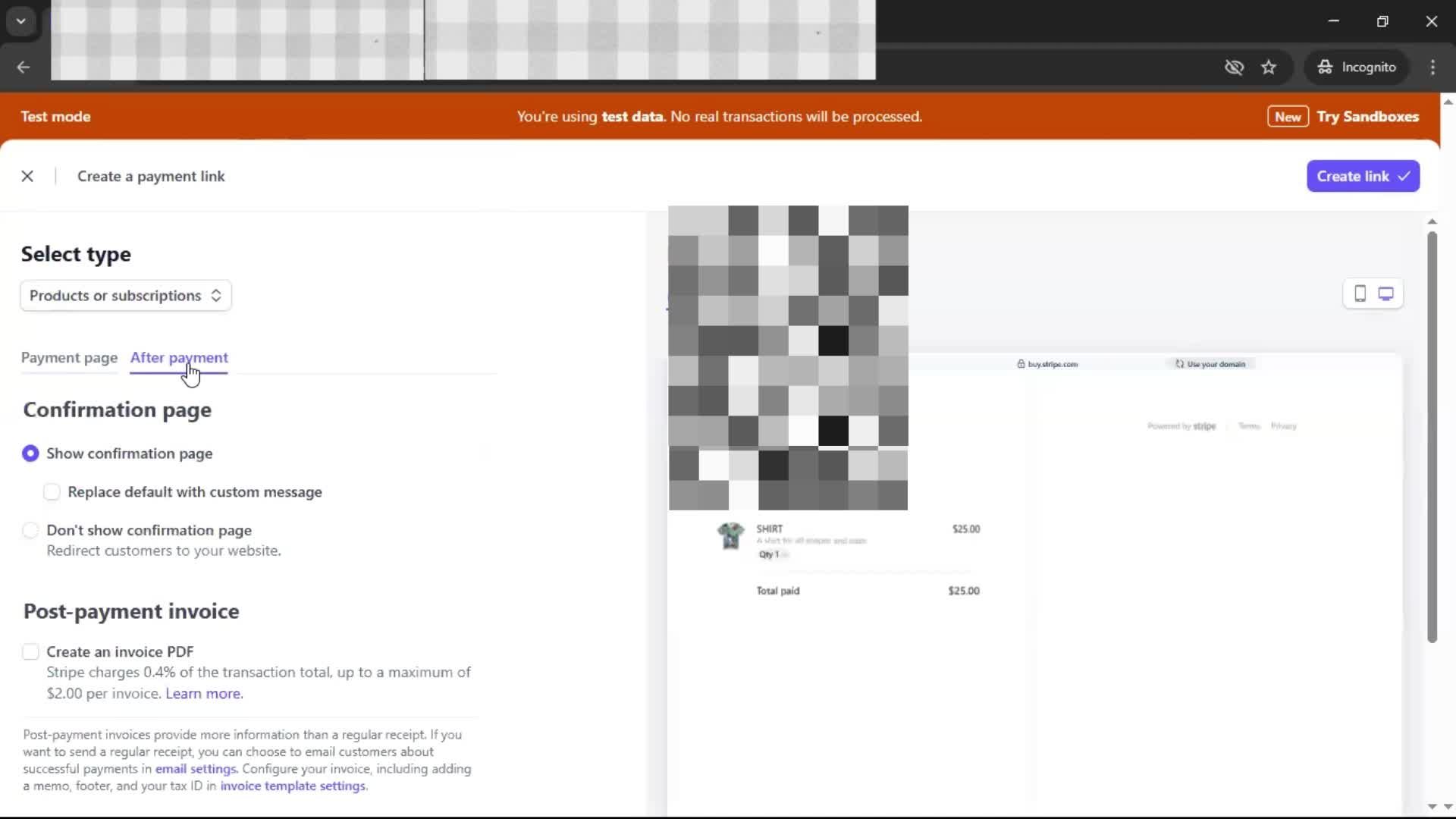 Requesting payment screenshot