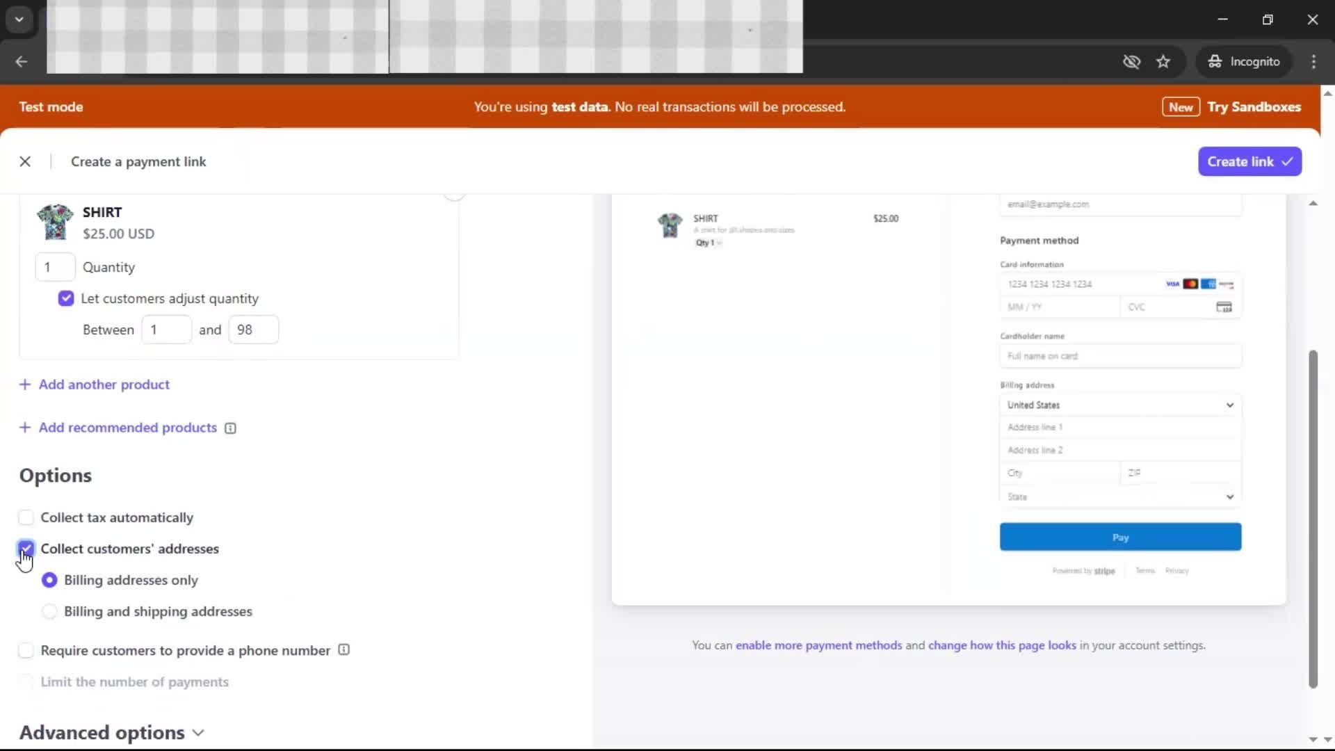 Requesting payment screenshot