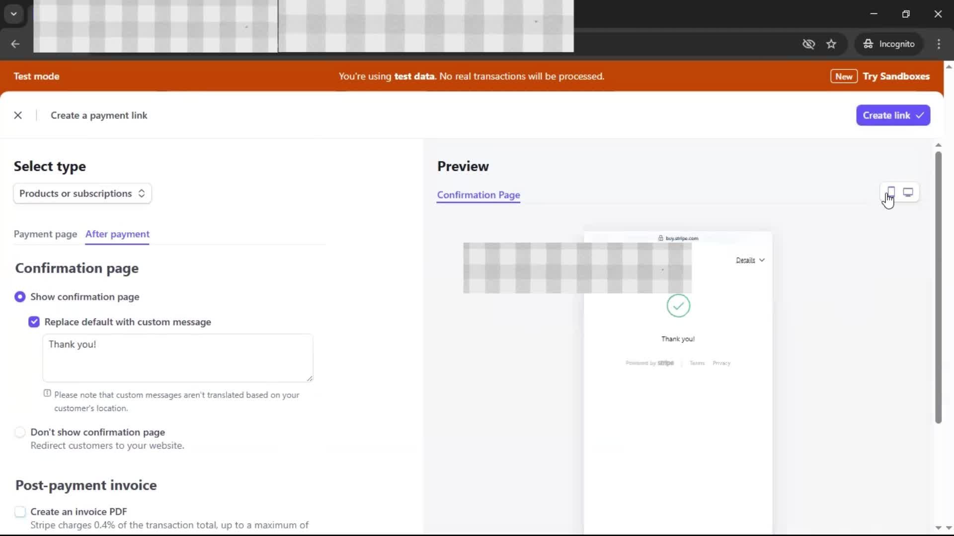 Requesting payment screenshot