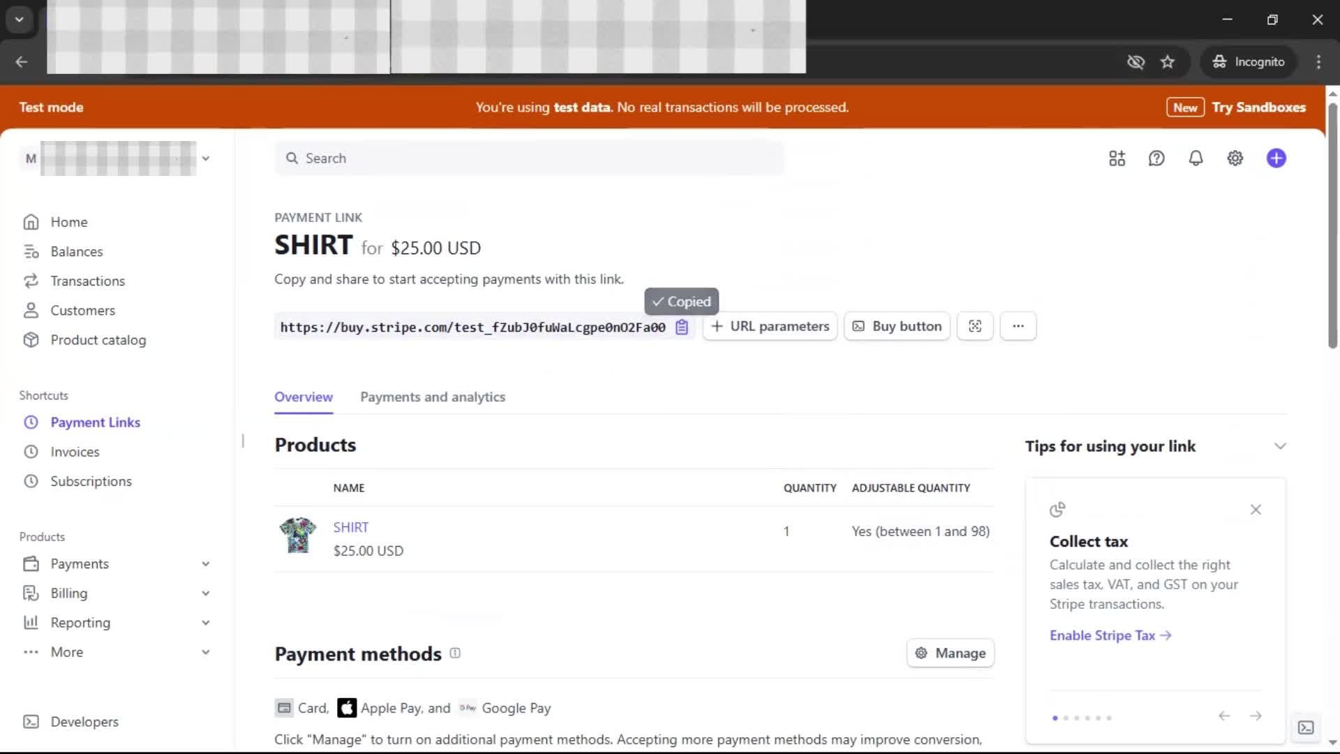 Requesting payment screenshot