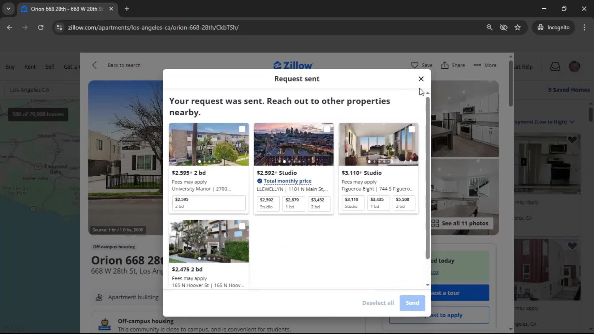Requesting a tour screenshot