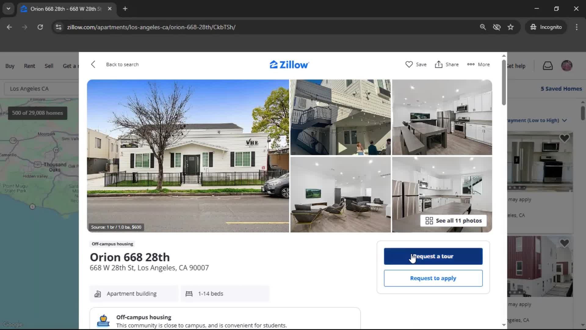 Requesting a tour screenshot