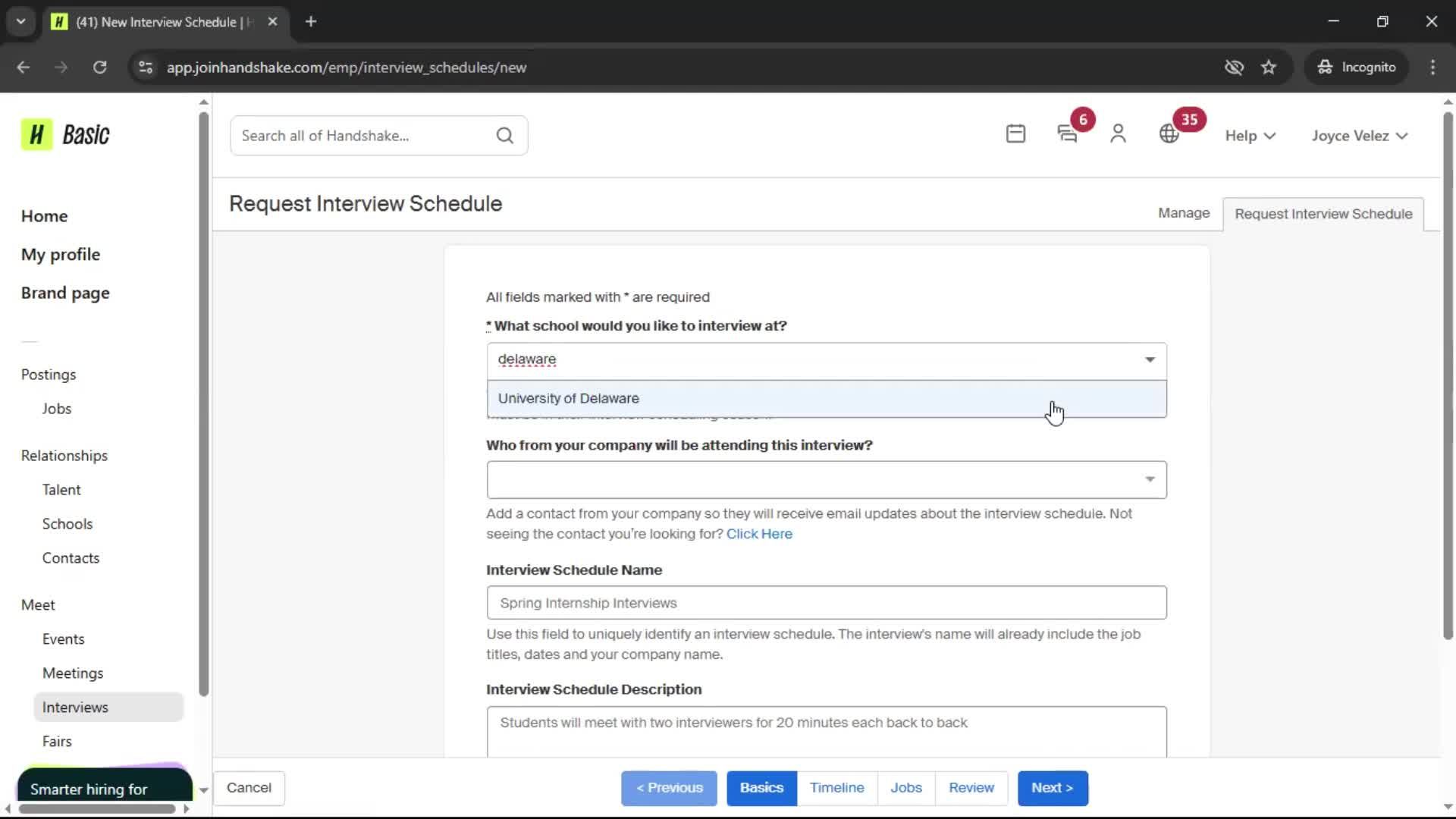 Requesting interview schedule screenshot