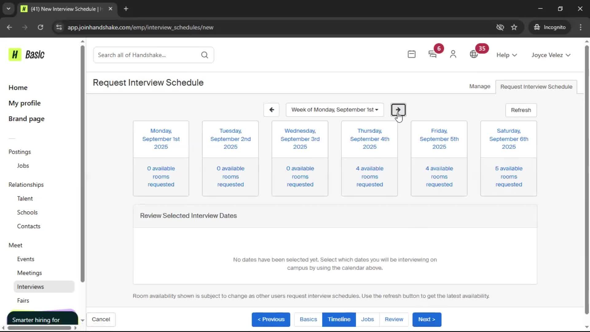 Requesting interview schedule screenshot
