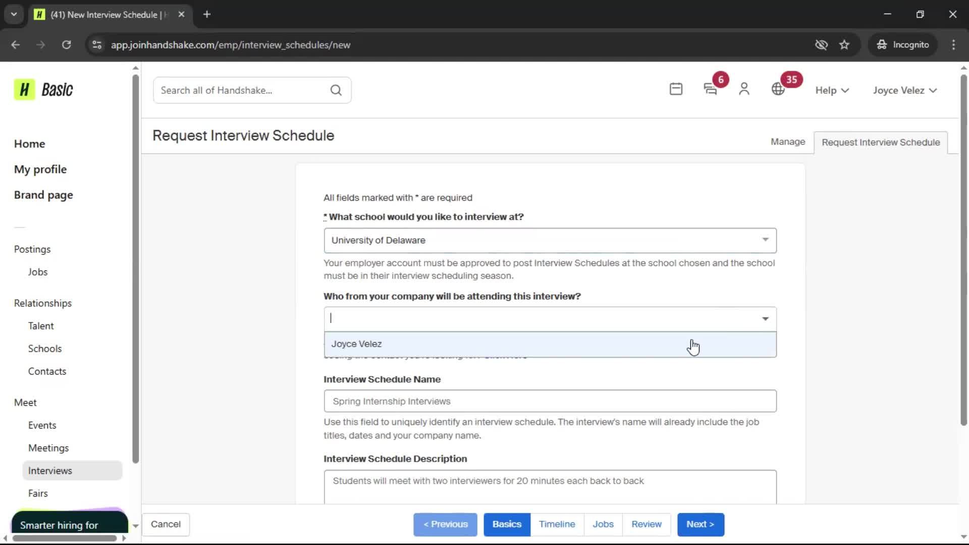 Requesting interview schedule screenshot