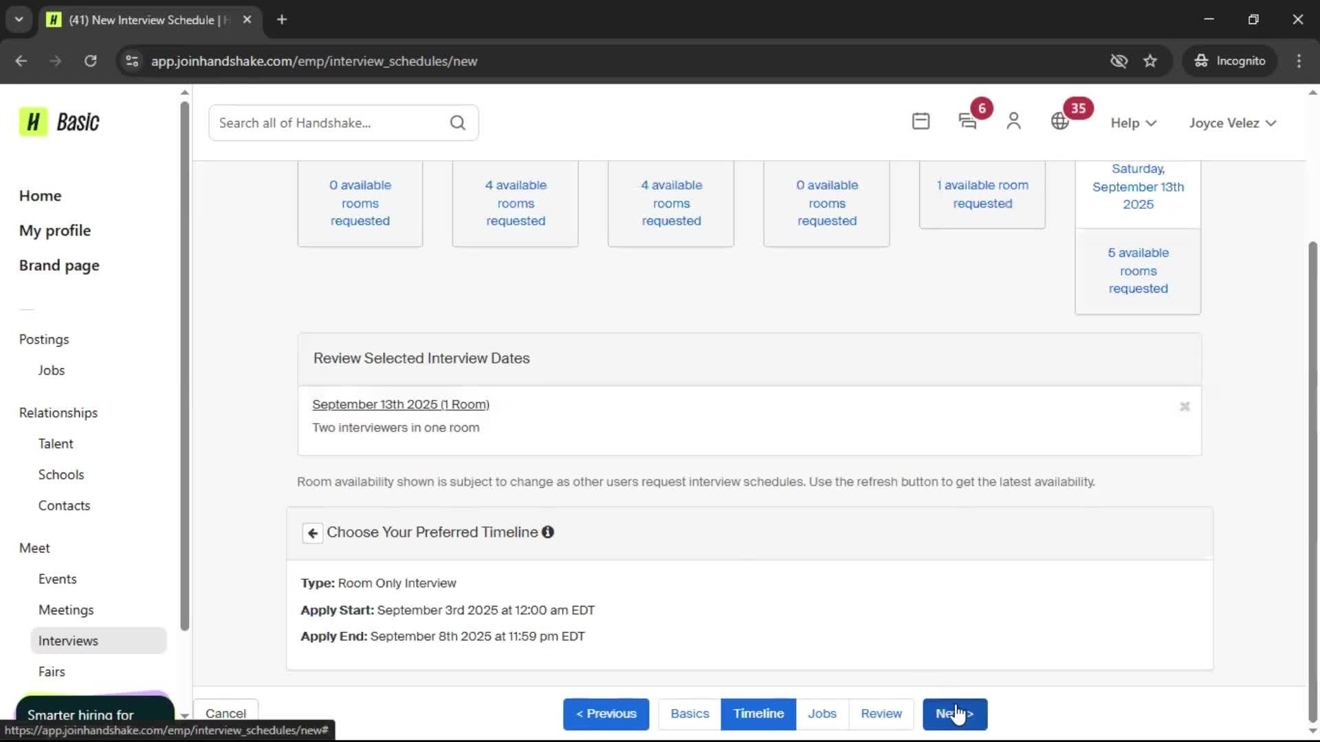 Requesting interview schedule screenshot