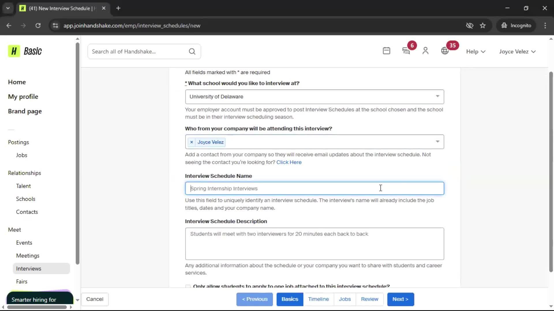 Requesting interview schedule screenshot
