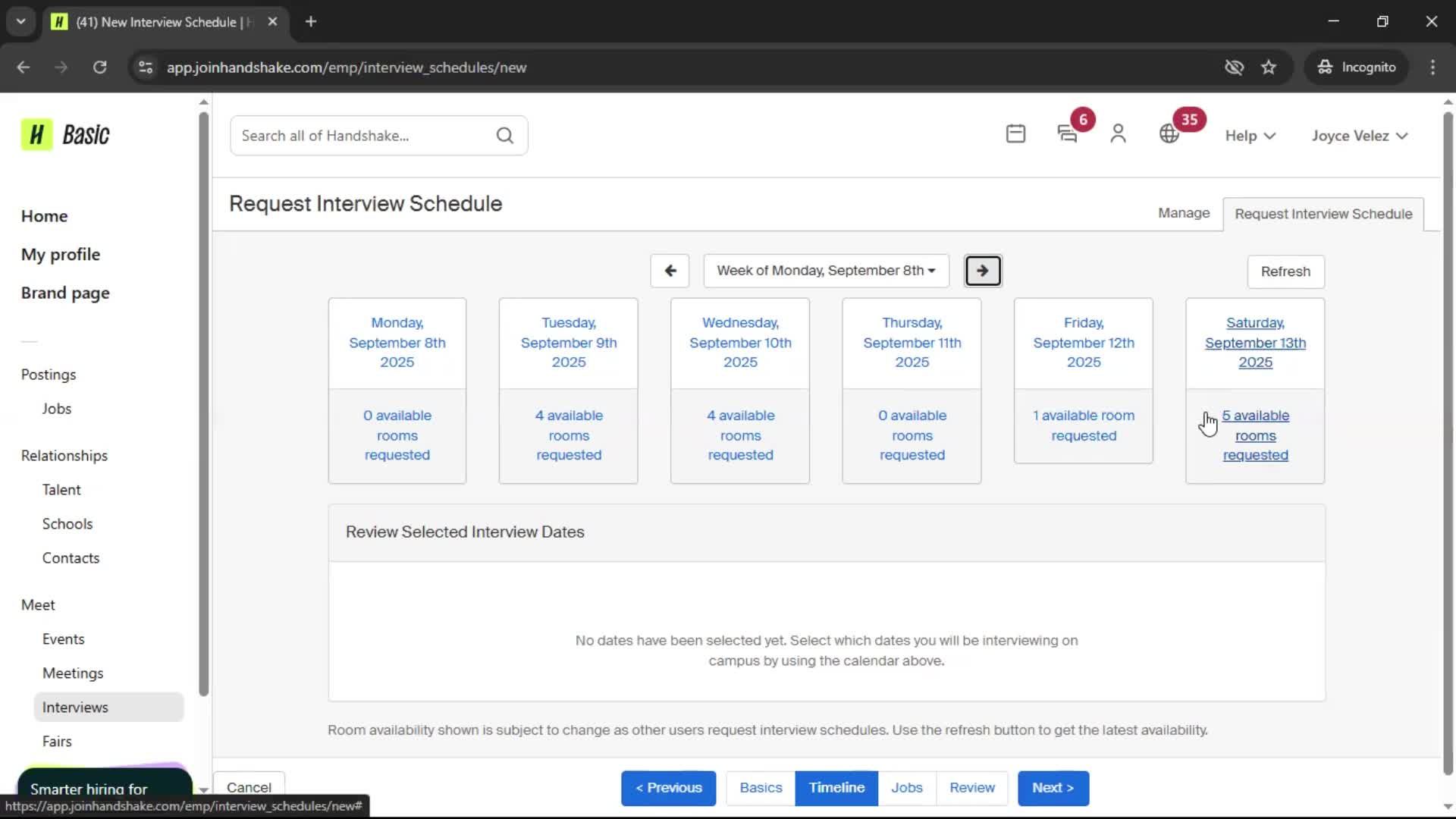 Requesting interview schedule screenshot