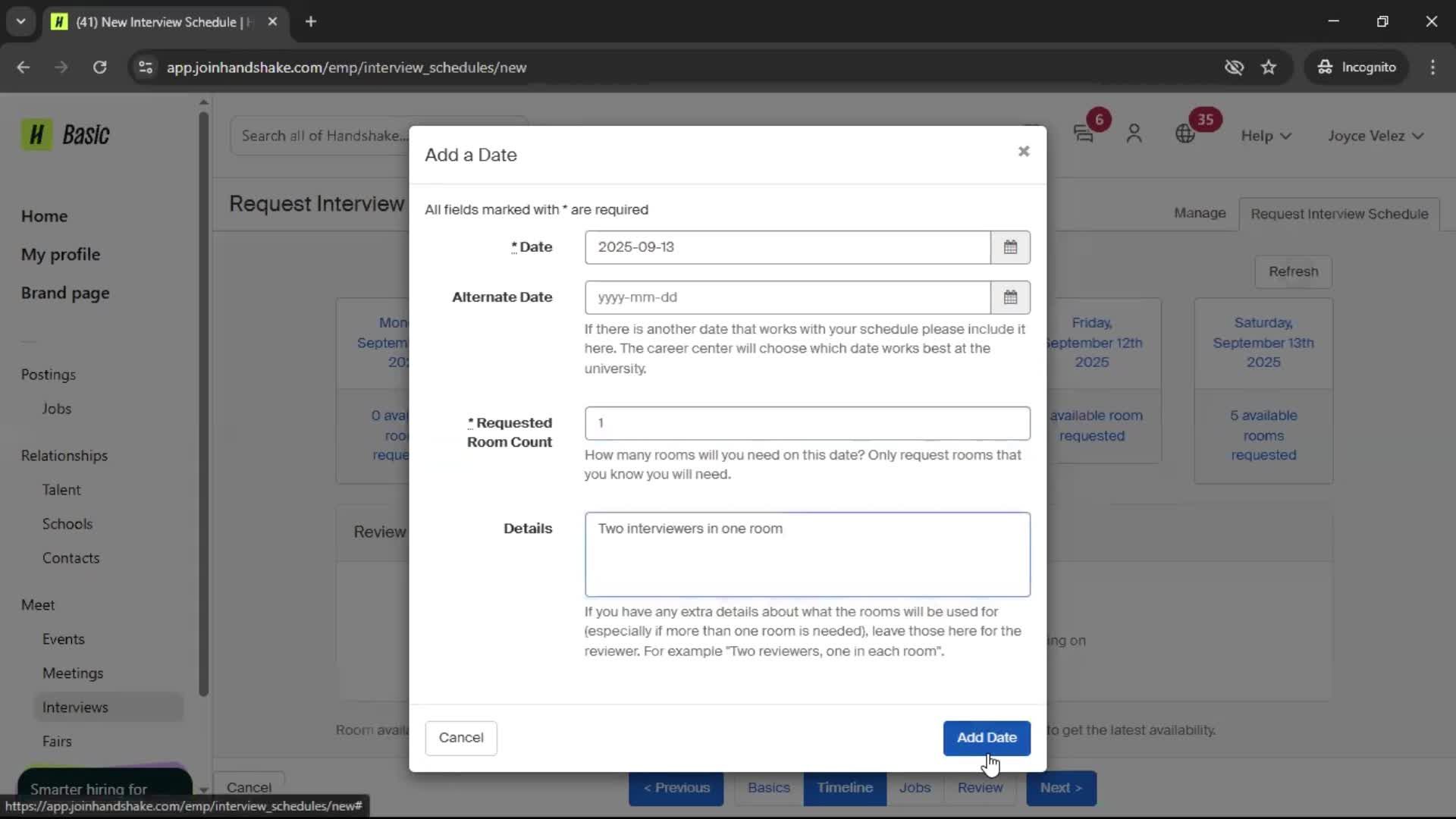 Requesting interview schedule screenshot