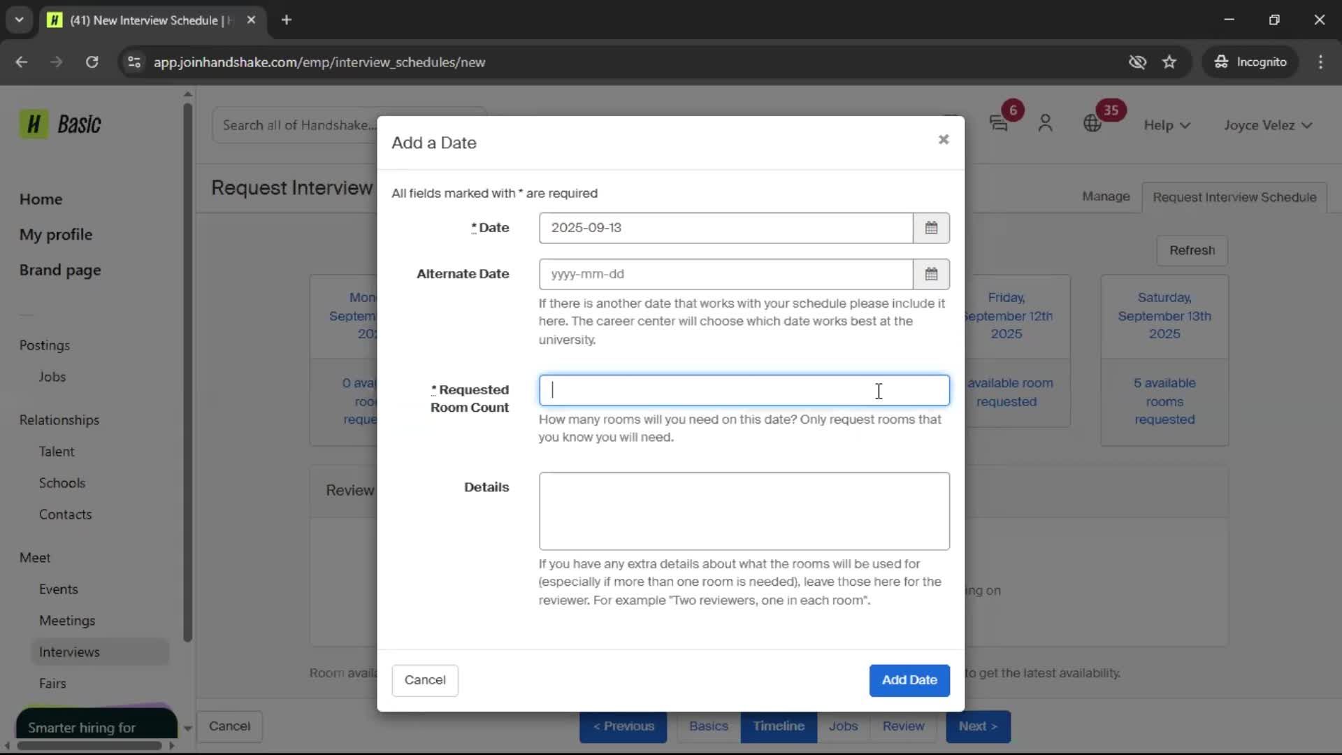 Requesting interview schedule screenshot