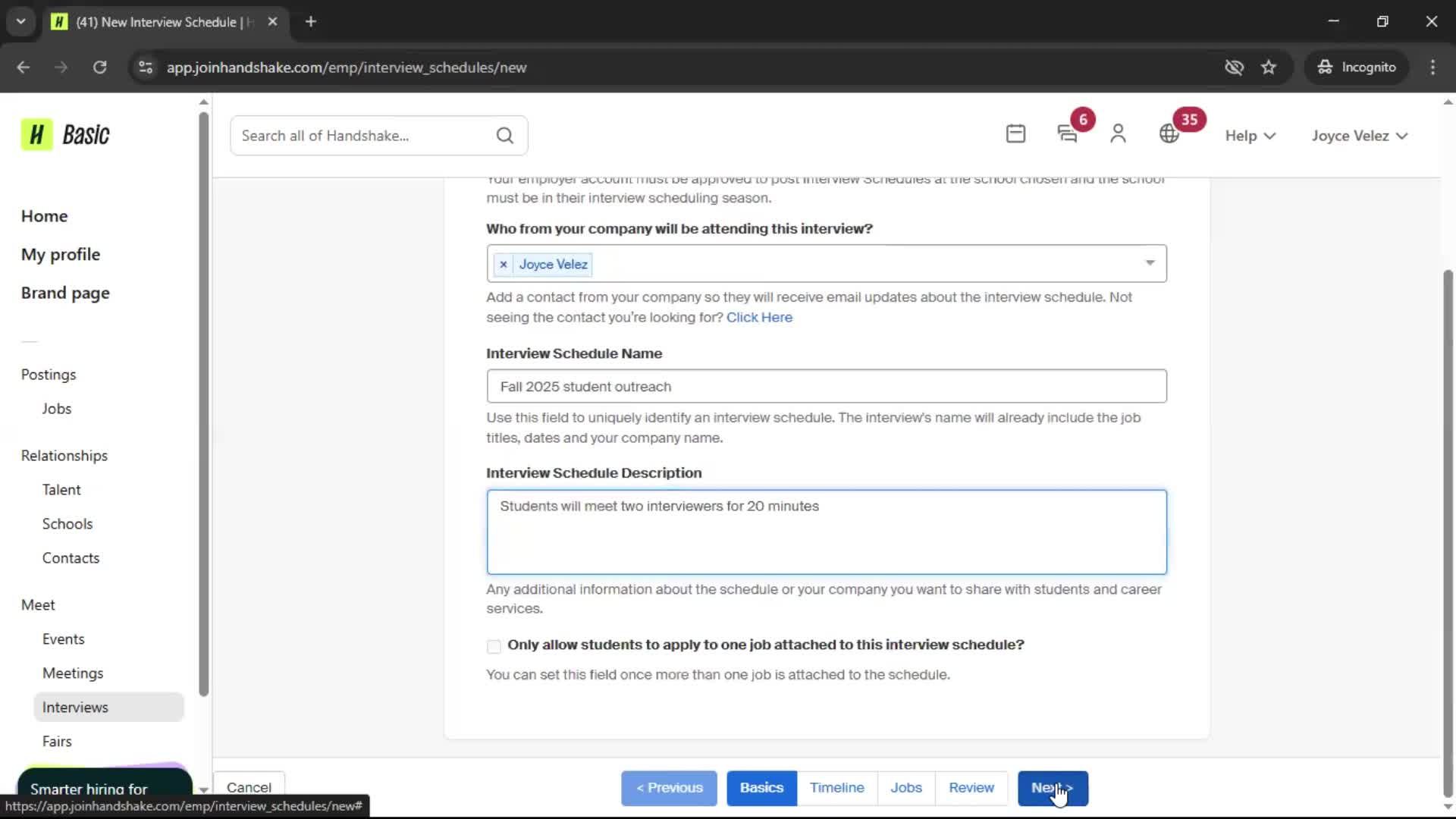 Requesting interview schedule screenshot