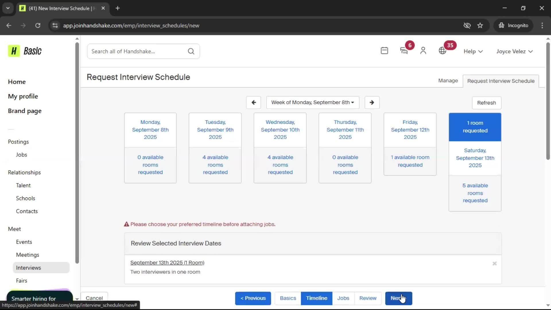 Requesting interview schedule screenshot