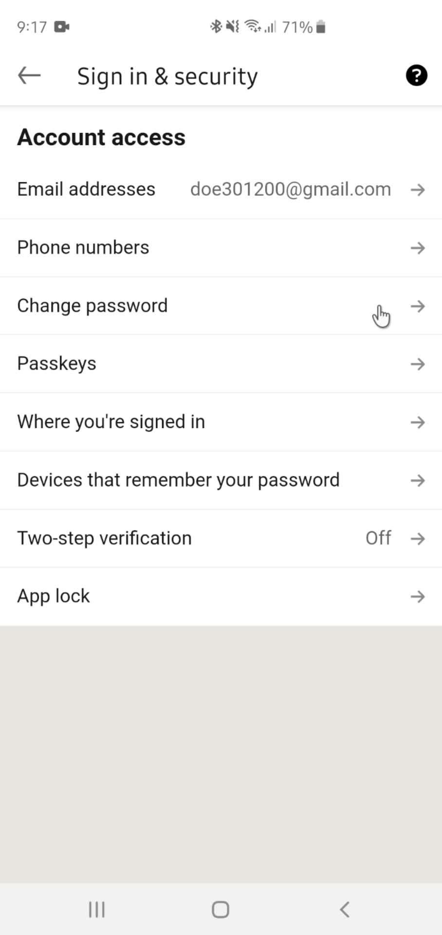 Changing password screenshot