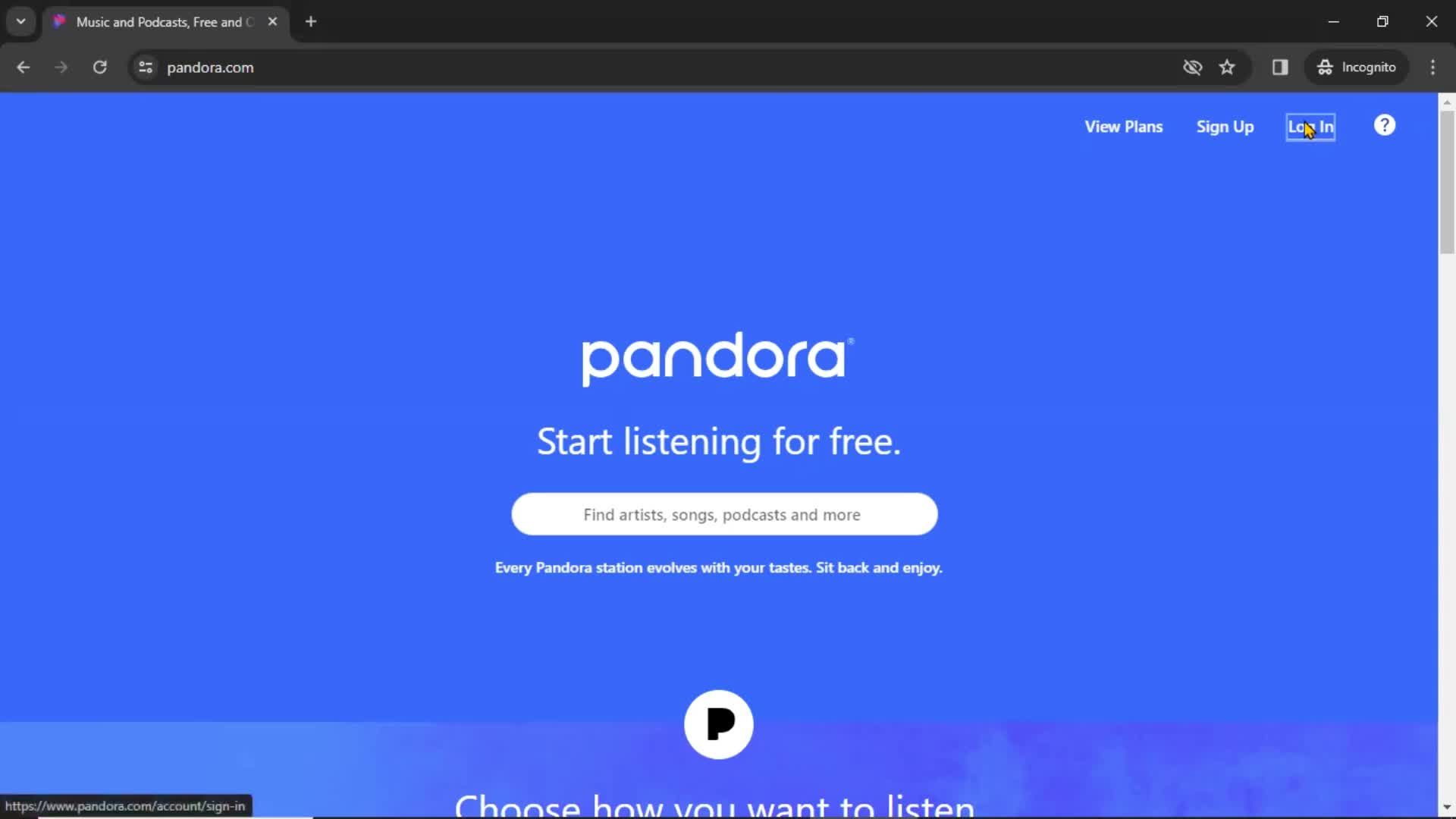 Resetting password on Pandora video thumbnail