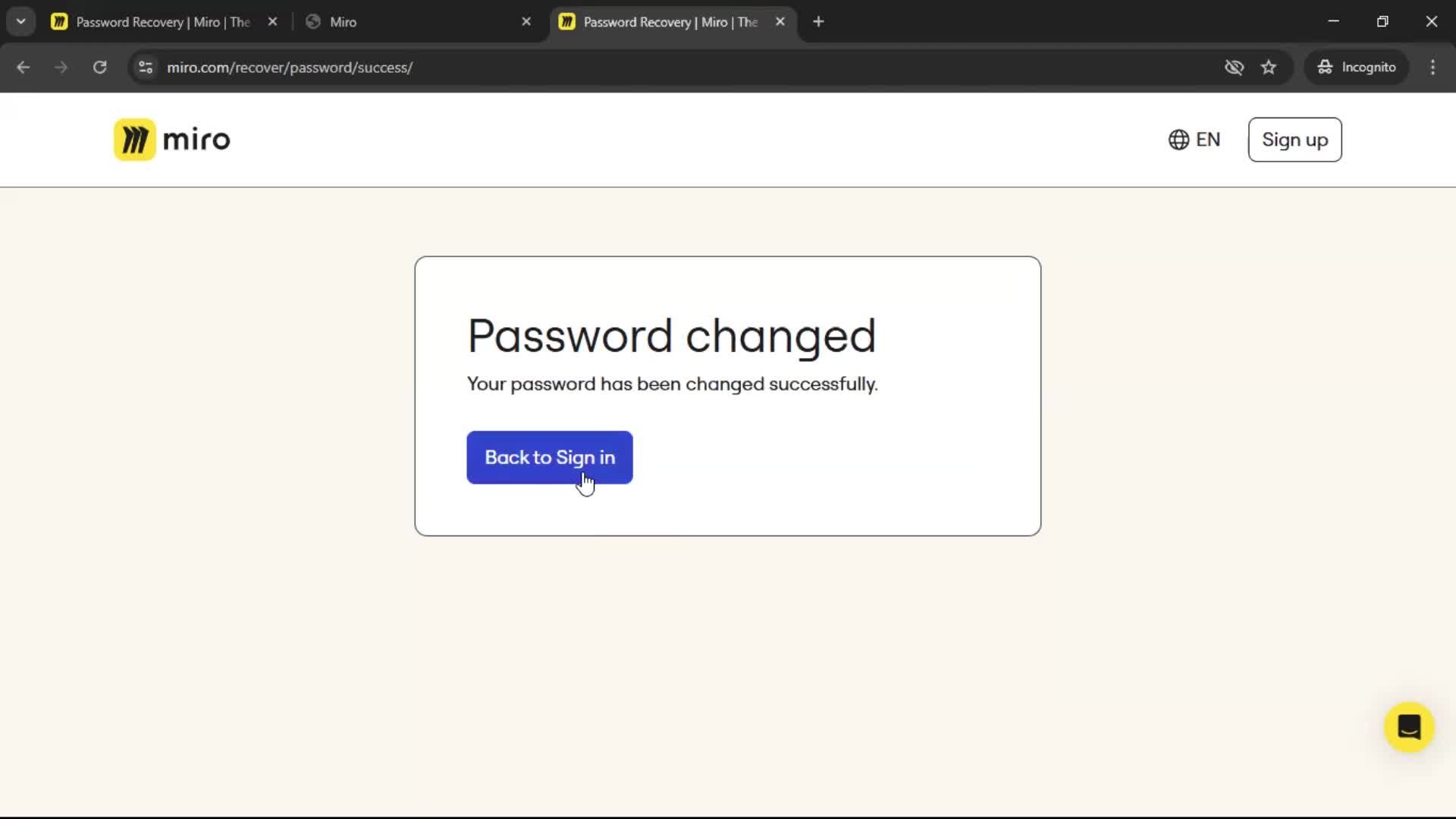 Resetting password screenshot