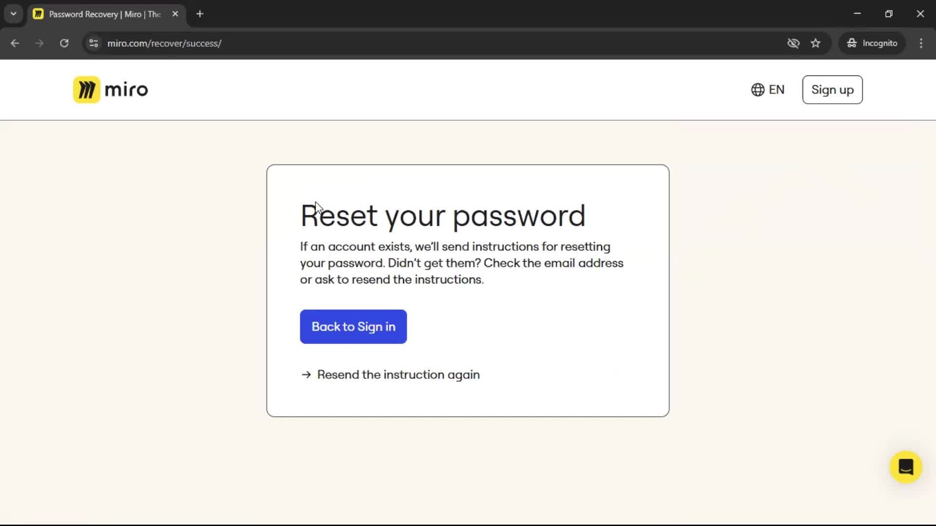 Resetting password screenshot
