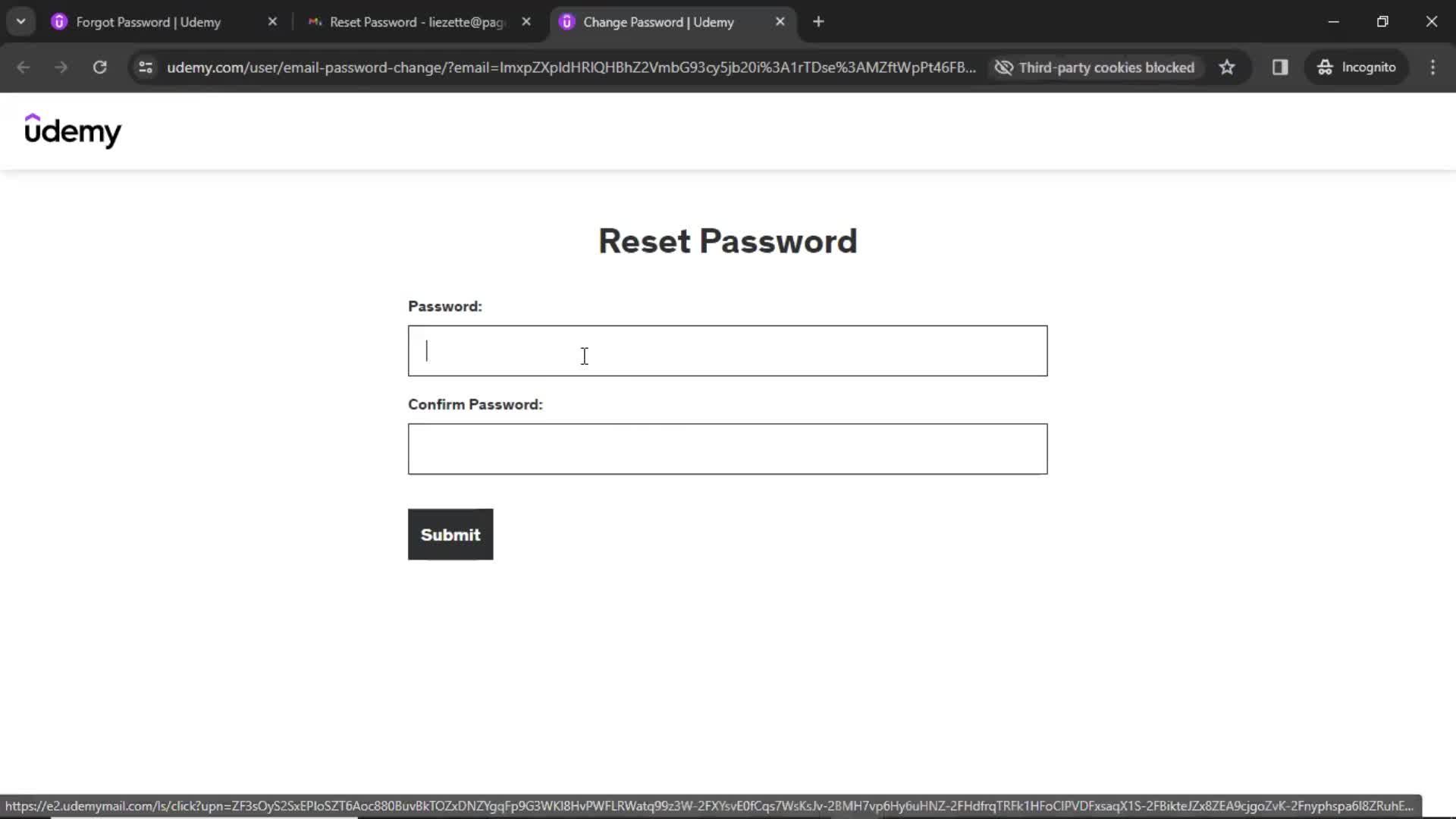 Resetting password screenshot