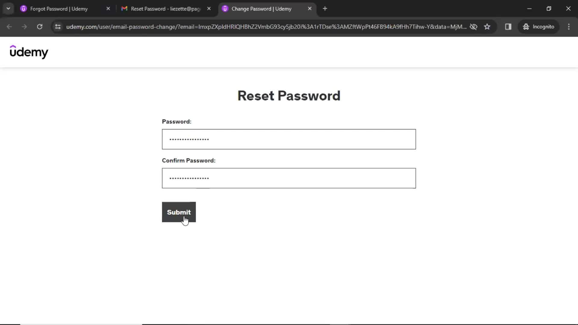 Resetting password screenshot