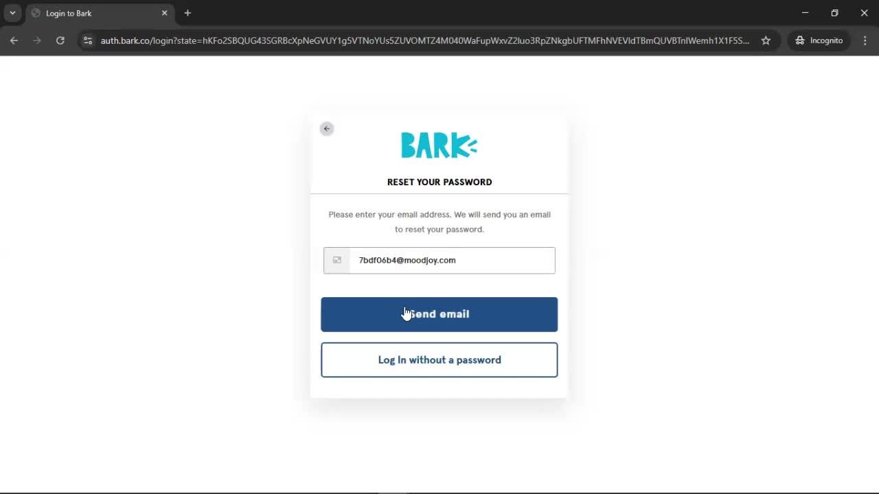 Resetting password screenshot