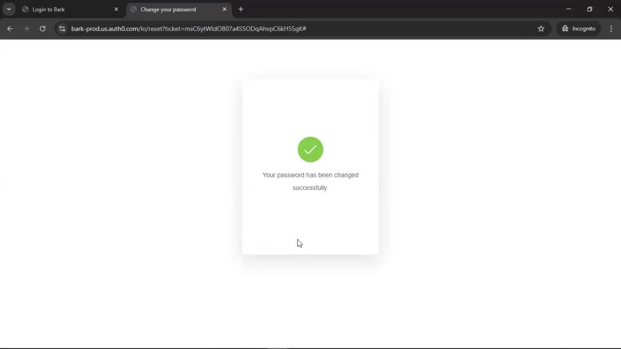Resetting password screenshot