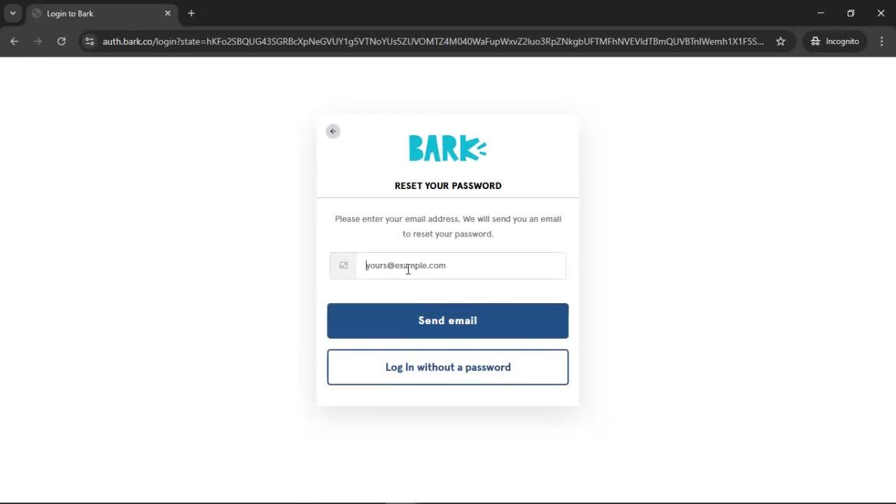 Resetting password screenshot
