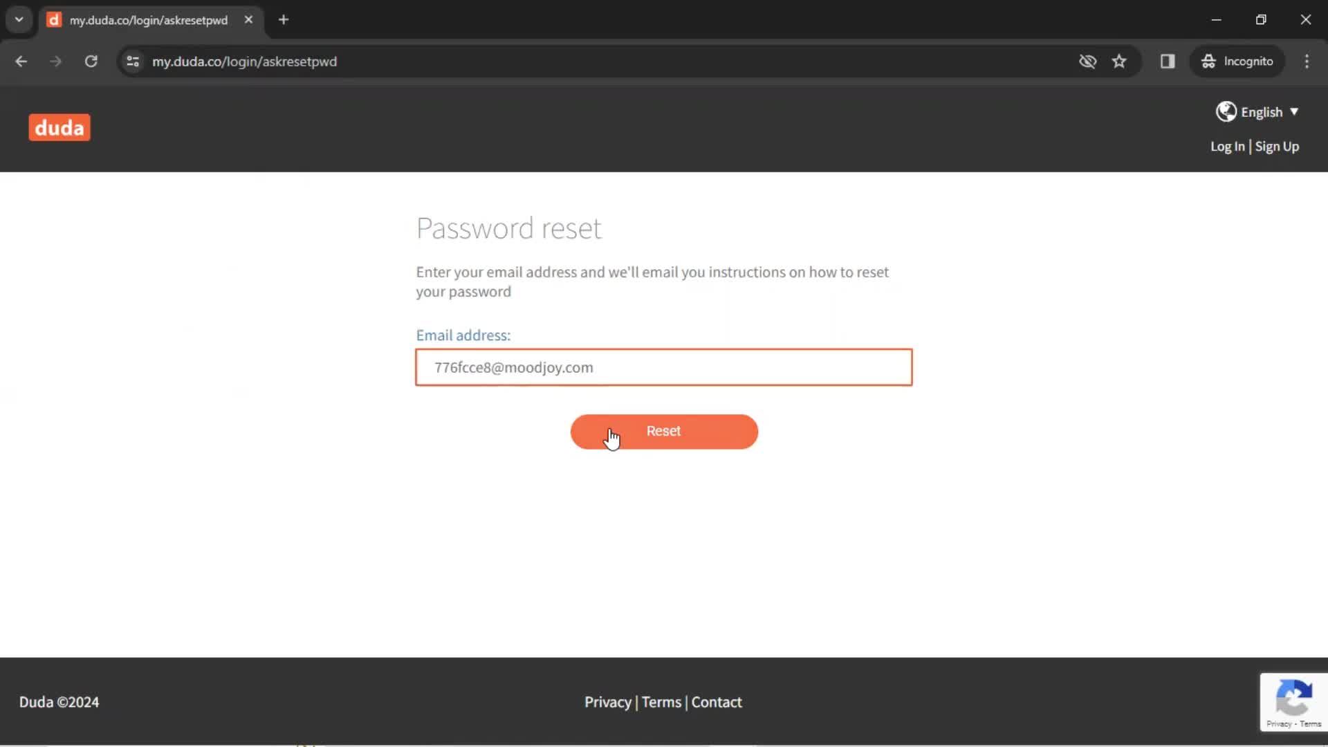 Resetting password screenshot